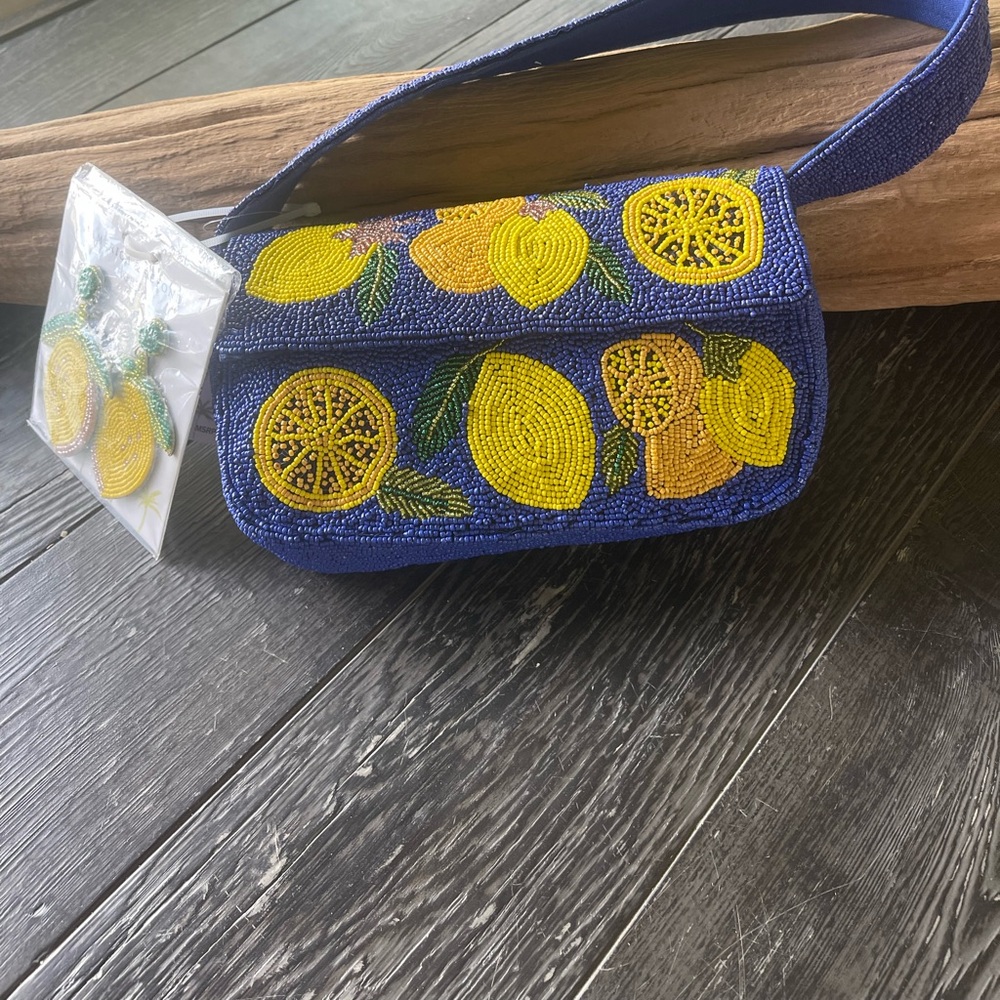 Beaded Lemon Bag in Blue and Yellow